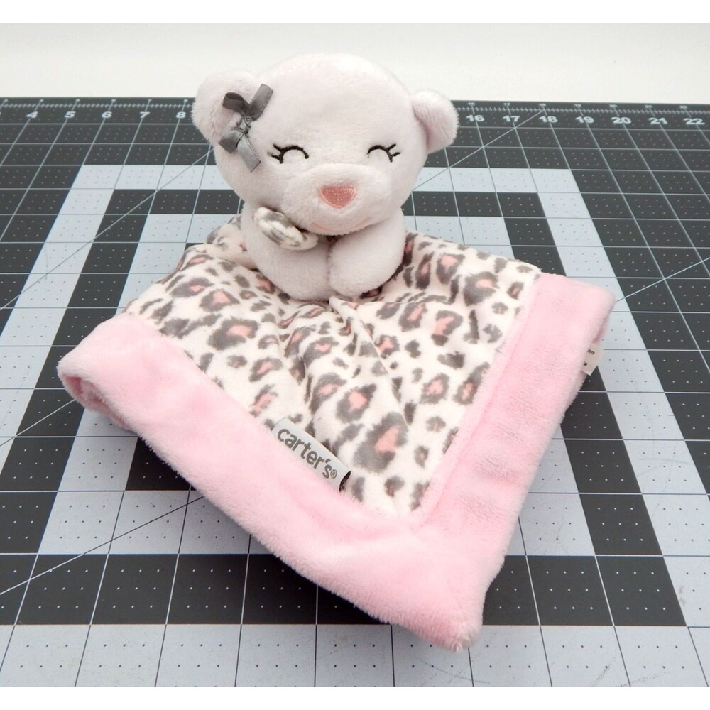 Carters White Bear Baby Lovey Security Animal Cheetah Print Pink Gray Plush Toy